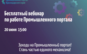 бесплатный вебинар по работе Промышленного портала Краснодарского края пройдет 20 июня - фото - 1